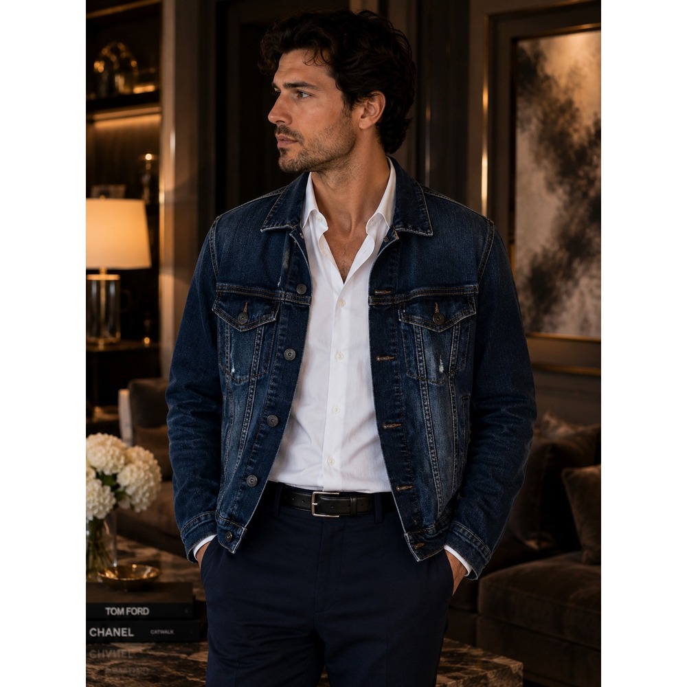 Goodfellow Blue Distressed Denim‎ Jacket Mens Small Hipster